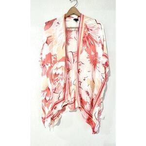 Coco + Carmen Womens Coverup Wrap Shawl Open Front Pink Floral Print White O/S